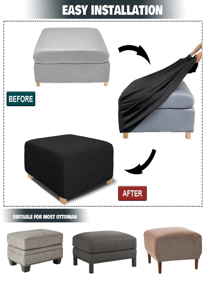 NeColorLife غطاء عثماني مربع من قماش الجاكار من NeColorLife، غطاء عثماني سميك قابل للتمدد، غطاء مسند قدم مناسب للعثمانيات المربعة والمستطيلة كبيرة الحجم، مقاس كبير، أسود - Image 4